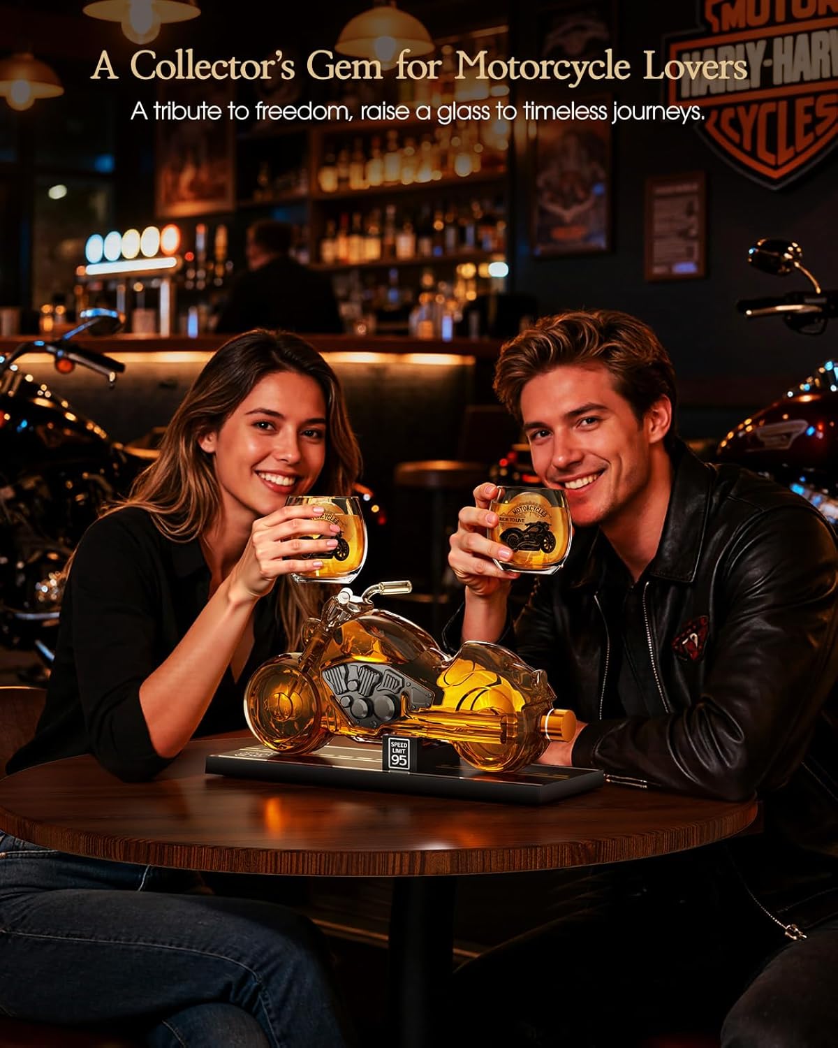 Kollea Birthday Gifts for Men Dad, Motorcycle Whiskey Decanter Set with 2 Glasses, Liquor Dispenser for Home Bar, Unique Gift for Him, Father, Boyfriend, Anniversary, Biker & Motor Lover, Christmas
