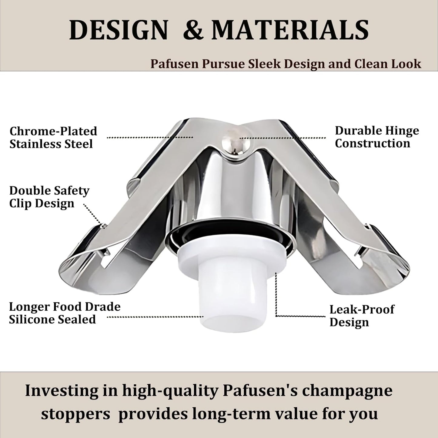 Champagne Stoppers for Bottles, Pafusen 2 Pack Champagne Sealer Stopper, Stainless Steel Champagne Cork Stopper Toppers, Saver for Champagne Cava Prosecco Sparkling Wine