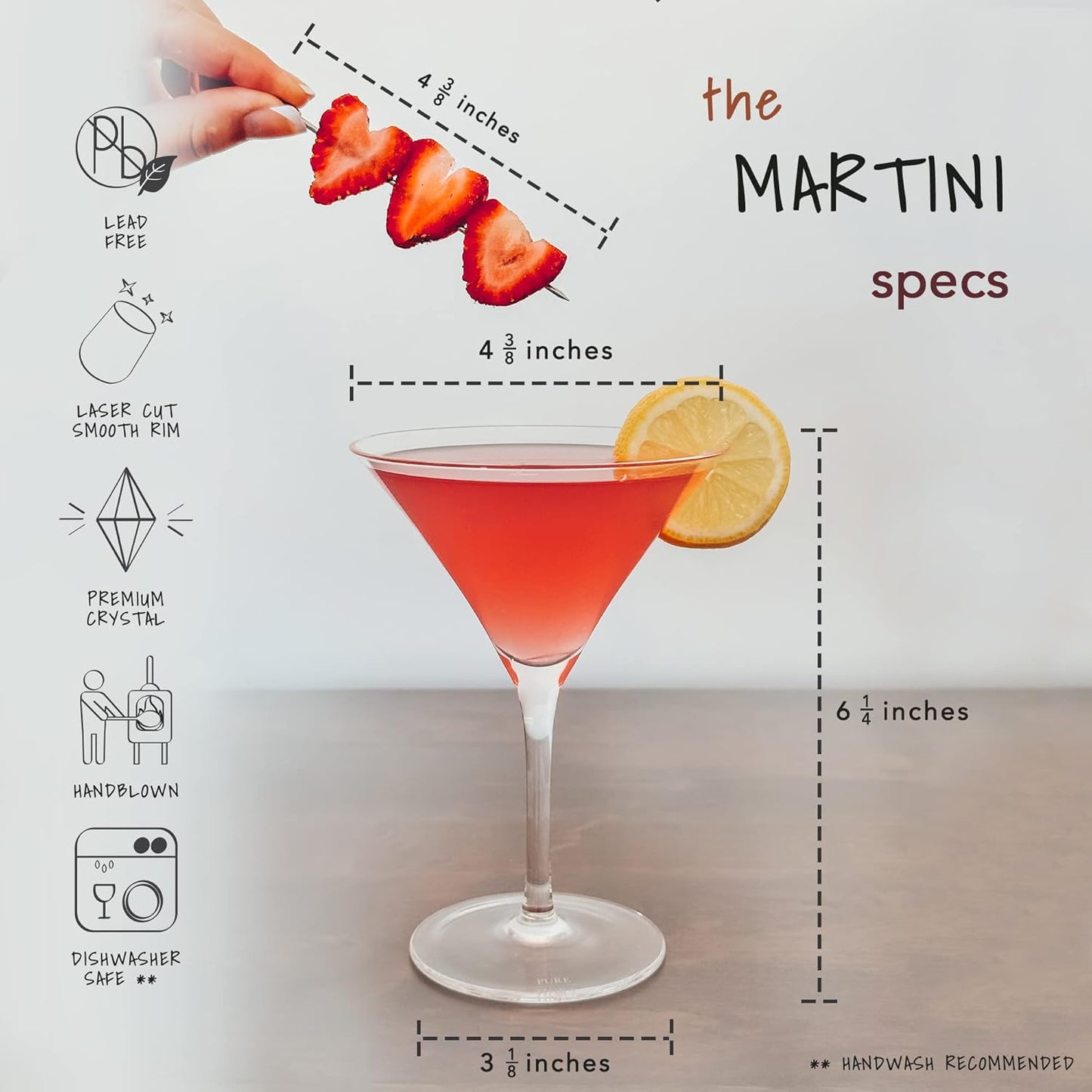 MORA PURE Martini Glasses, Set of 4-7oz - Handblown Premium Crystal Glass for Cockails, Martinis, Home Bar, Cosmos, Gimlet, Parties, Etc - Modern Classic Cocktail Glassware, Gift for Him/Her