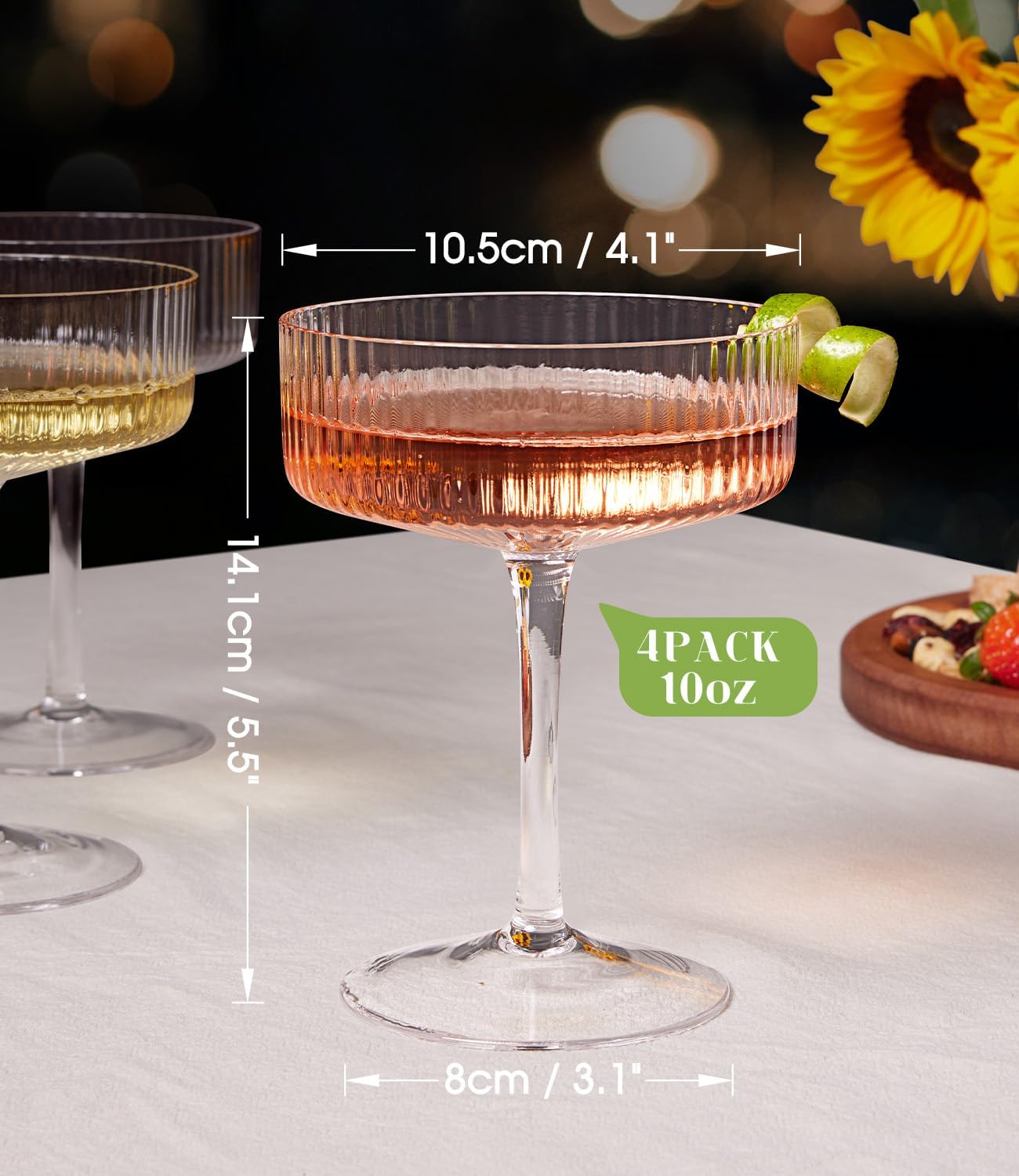 LUNA & MANTHA Martini Glasses, Martini Cocktail Glasses for Margarita, Manhattan, Cosmopolitan, Espresso, Home Bar, Evening Parties, Birthdays, Housewarming Gift,Coupe Set of 4 10oz