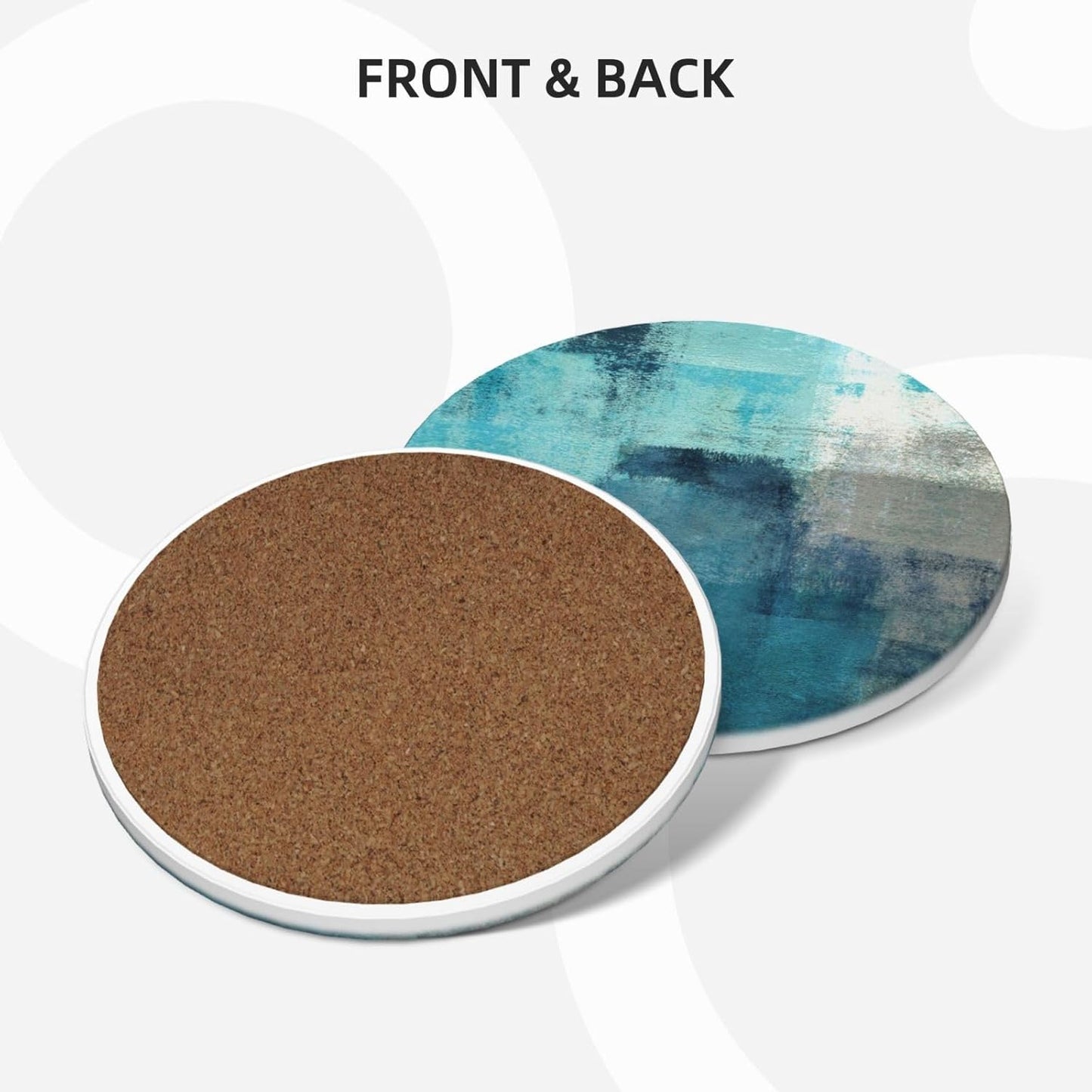 Coasters Set of 2 Turquoise and Grey Absorbent Ceramic Coasters for Drinks Round Stone Non-Slip Coffee Table Housewarming Gifts for Table Protection Home Decor, Teal