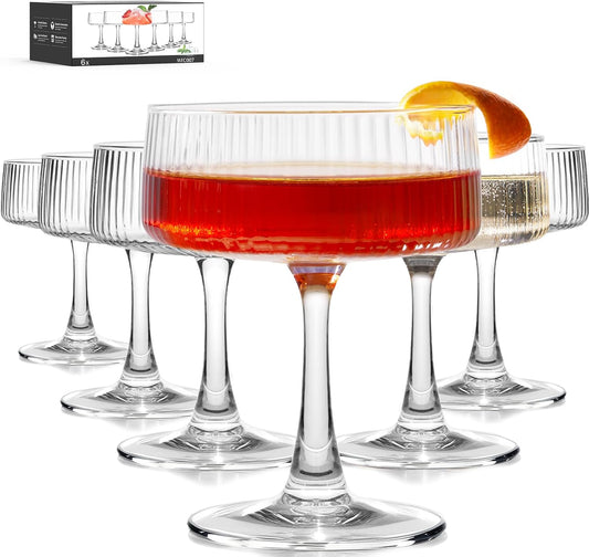 LUNA & MANTHA Martini Glasses, Martini Cocktail Glasses for Margarita, Manhattan, Cosmopolitan, Espresso, Home Bar, Evening Parties, Birthdays, Housewarming Gift,Coupe Set of 6 10oz