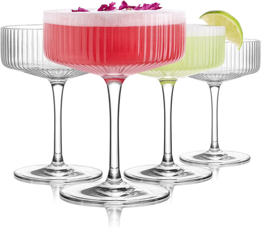 LUNA & MANTHA Martini Glasses, Martini Cocktail Glasses for Margarita, Manhattan, Cosmopolitan, Espresso, Home Bar, Evening Parties, Birthdays, Housewarming Gift,Coupe Set of 4 10oz