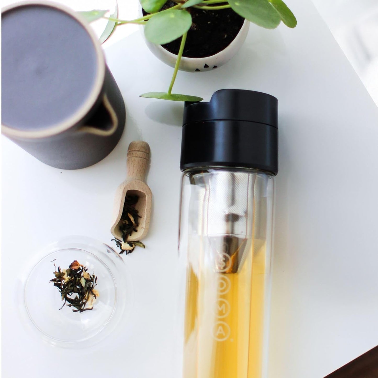 SOMA Double Wall Glass Tea and Coffee Cold Brew Bottle, Black, 12oz (SM18501K)