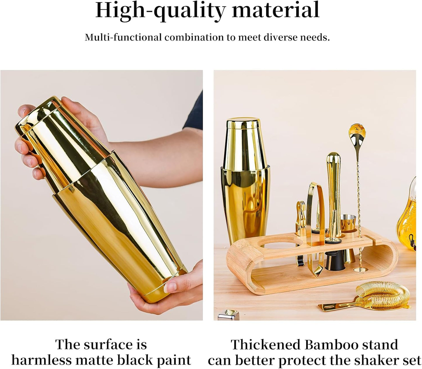 Cocktail Shaker Set Stainless Steel Shakers Bartending kit Bar Kits Bar Tool Sets for Professional Bartender and Home (Gold, 10-Pcs Boston Shaker)