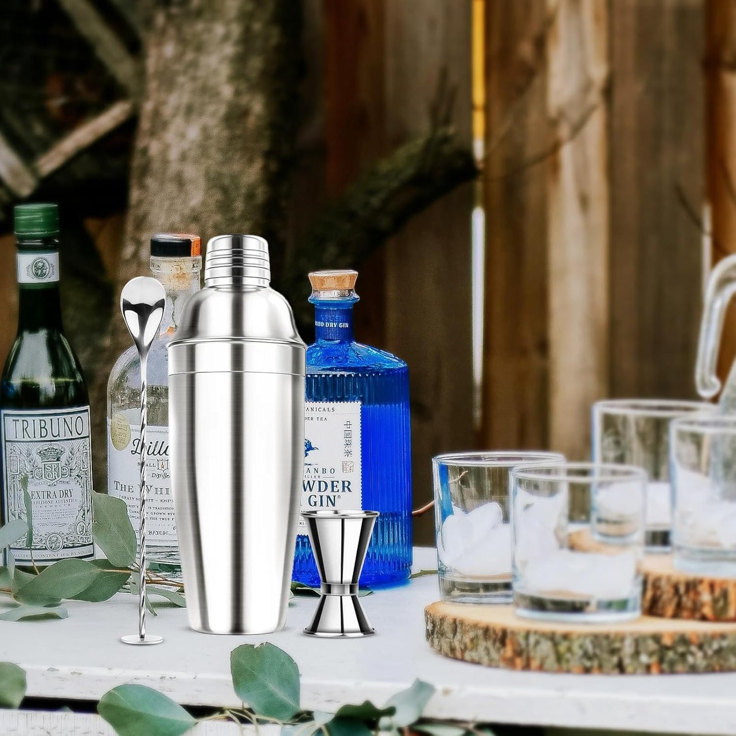 Ohtomber 24OZ Cocktail Shaker Set - Cocktail Bar Martini Drink Shaker Set with Strainer, Stainless Steel Bartender Kit Drink Mixer with Jigger, Mixing Spoon, Bar Accessories for Beginners