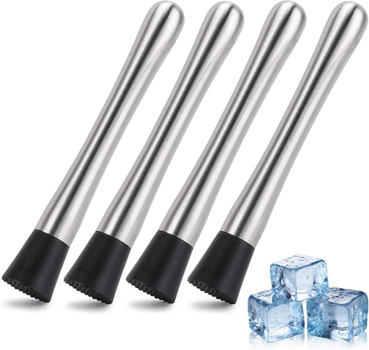 4 Pack Muddlers for Cocktail 304 Stainless Steel Fruit Crusher 8.3" Long Ice Crusher for Bar Party and Home - 4 Pack - 8.3 Inch