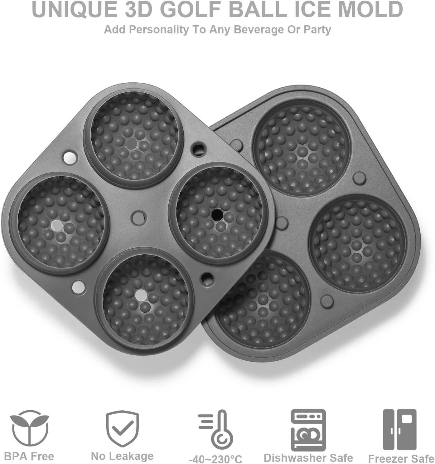 ACOOKEE Golf Ice Cube Trays, 2.5" Large Sphere Round Golf Ice Cube Mold for Cocktails, Whiskey, Bourbon Chilling, Fun Shapes Silicone Big Circle Ice Cube Trays w/Funnel