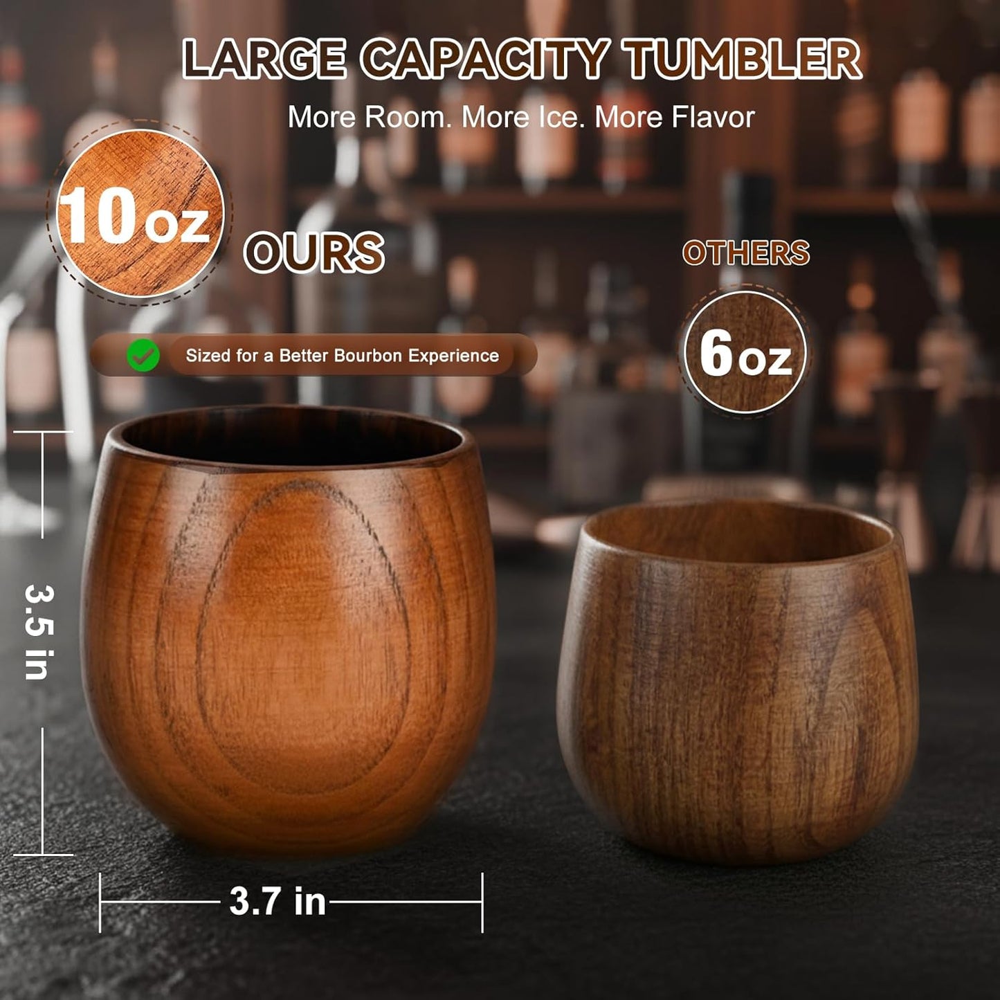 Charred Wooden Bourbon Drinking Glass Wooden Whiskey Glasses Set of 2 17-Piece Complete Whiskey Gift Set Old Fashioned Glass Bourbon Gifts for Men (Silver Accents)