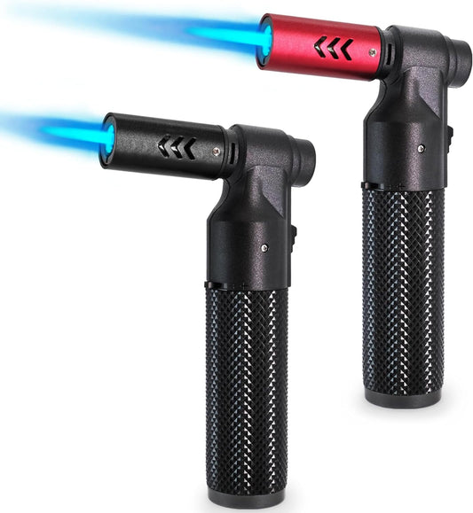 Zoocura 2 Pack Butane Torch Lighter Big Jet Flame Refillable Portable Butane Torch Adjustable Mini Blow Torch for Camping Grill Culinary Soldering Cooking Welding BBQ (Fuel Not Included)