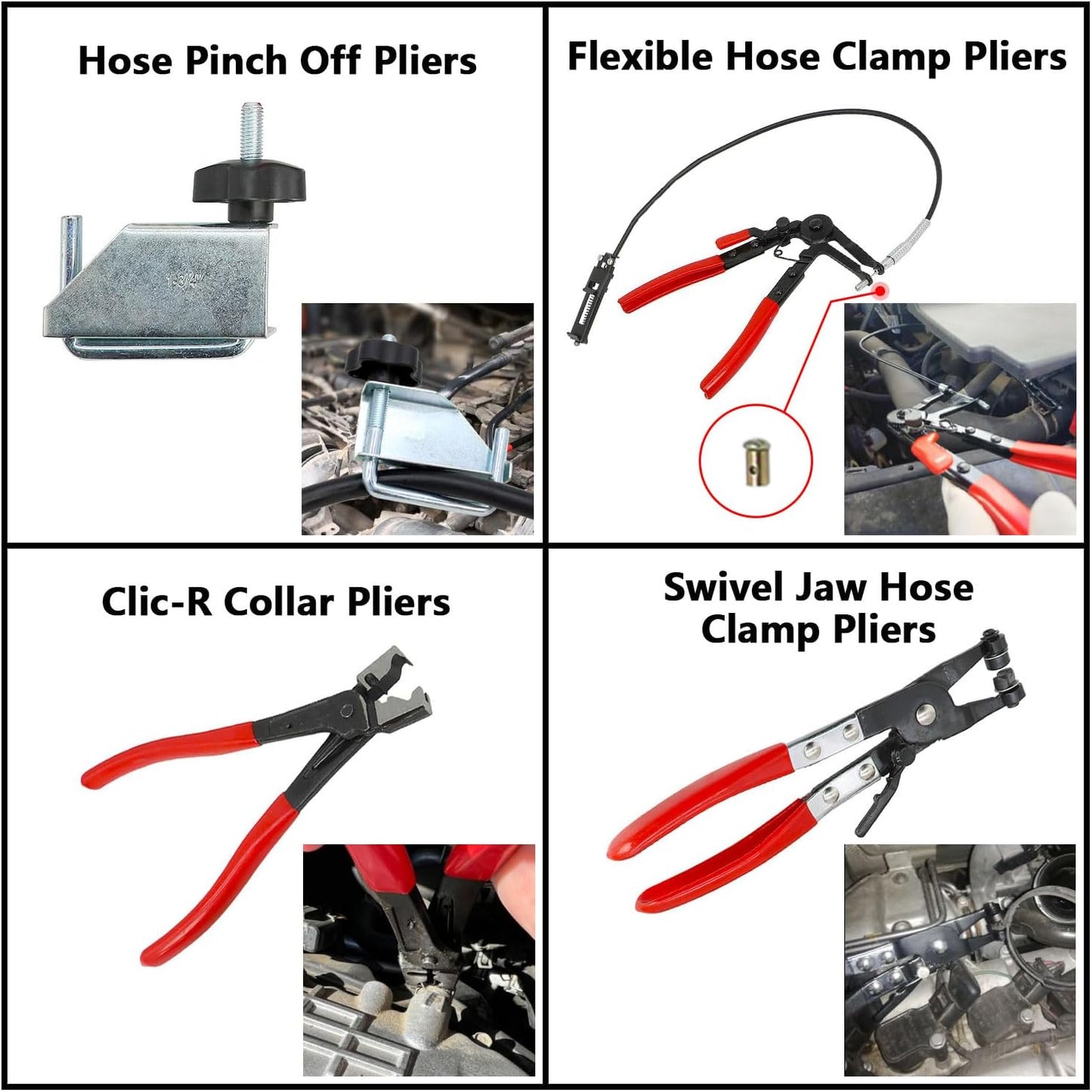 DPTOOL Hose Clamp Pliers Set 15pcs Hose Clamp Removal and Installation Tool Kit for Automotive Coolant Radiator Heater, Water Hose, fuel lines etc, with 2pcs Electrical Disconnect Pliers