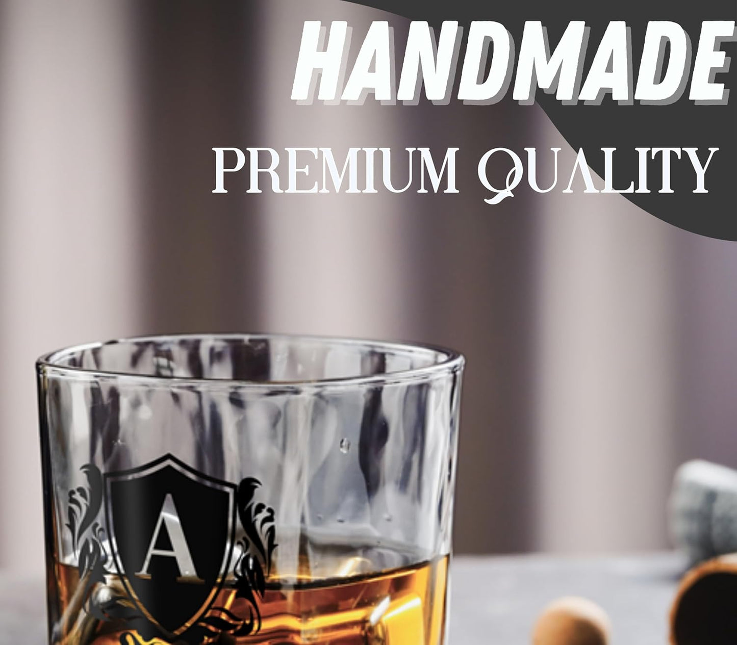 Whisky Gifts for Men, Personalized Initial Whiskey Glass with Whiskey Stones for Dad, Boyfriend, Best Friends, Coworkers, Husband, Brother, Uncle and Boss on Father's Day, Boss Day and Birthday - S