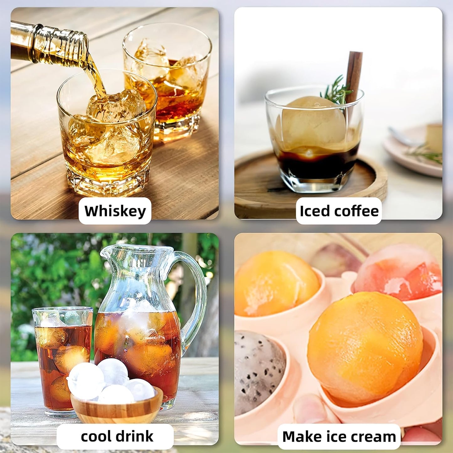 HONYAO Whiskey Ice Ball Mold - 1.8 Inch Silicone Maker With Individual Lid for Easy Fill and Release - 6 Round Sphere Molds for Cocktails and Bourbon
