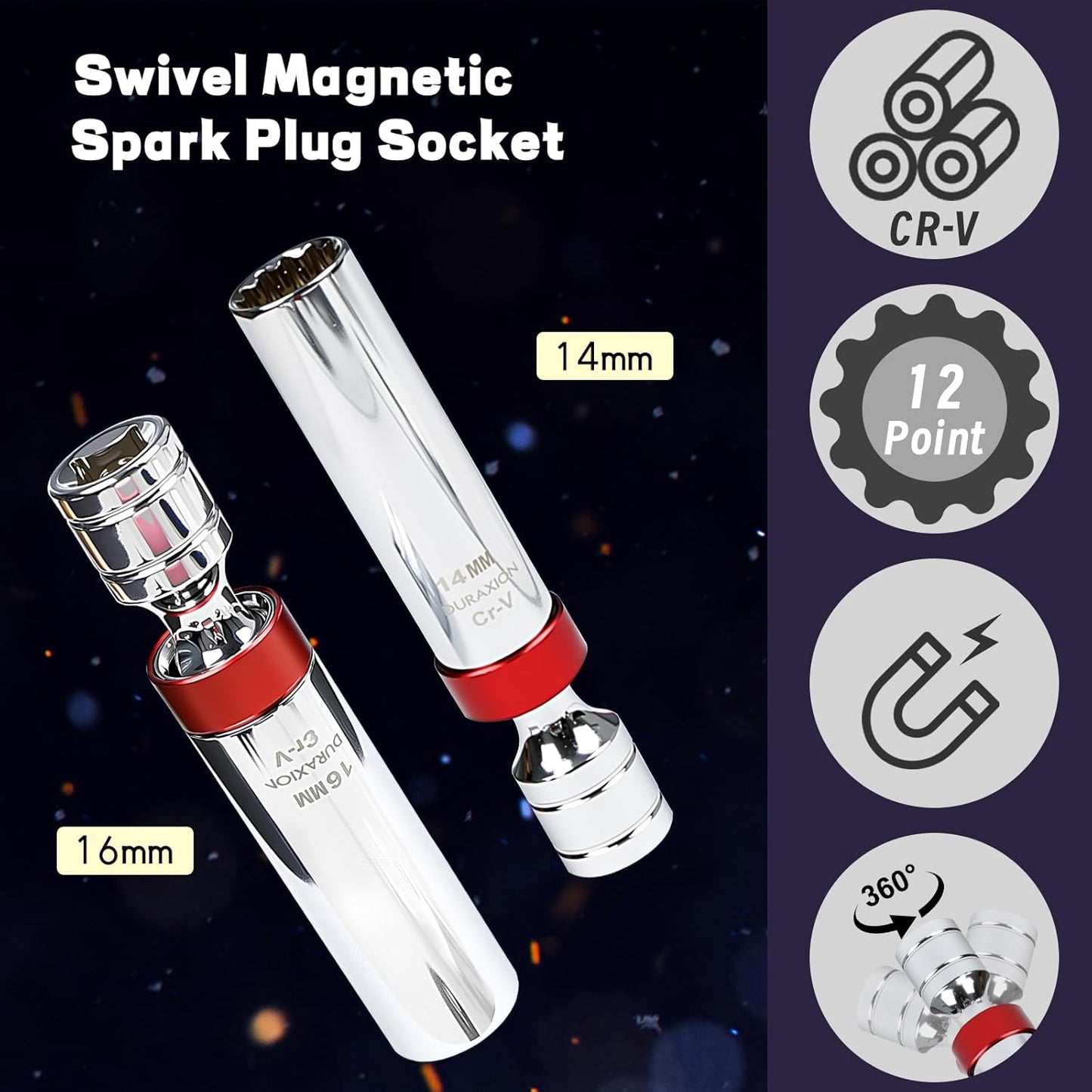 16PCS 3/8" Drive Torque Wrench with Magnetic Spark Plug Socket Set, ±3% Precision Dual Direction Torque Wrenches with 72-Tooth Dual Range Scales with Ft.Lbs and N.m(5-45ft.lb/6.8-61Nm)