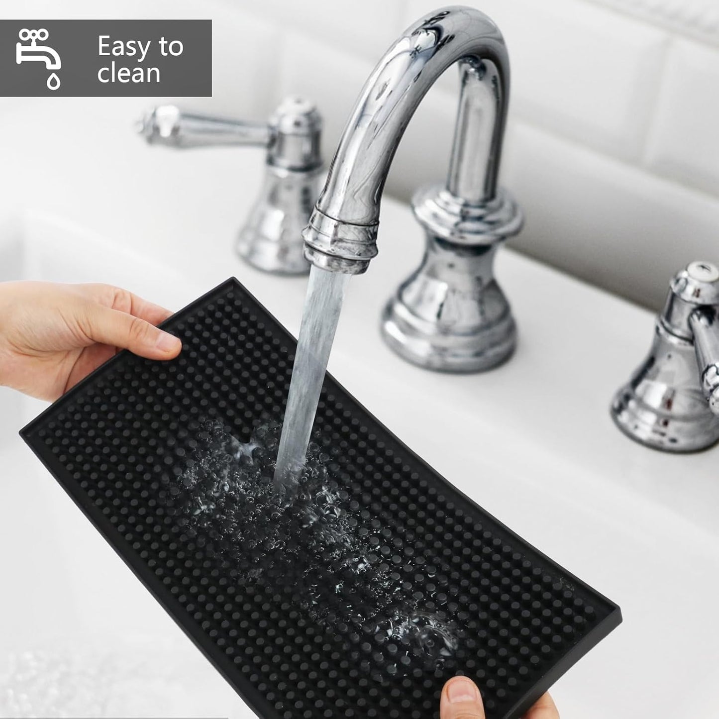 XieNie Bar Mat, 6" x 12" Black Small Coffee Mat for Home Bar Kitchen Countertop, Non-Slip Rubber Service Spill Mat for Cocktail Bartender Accessories, PVC Counter Top Cup Glasses Drying Mats, 2Pac