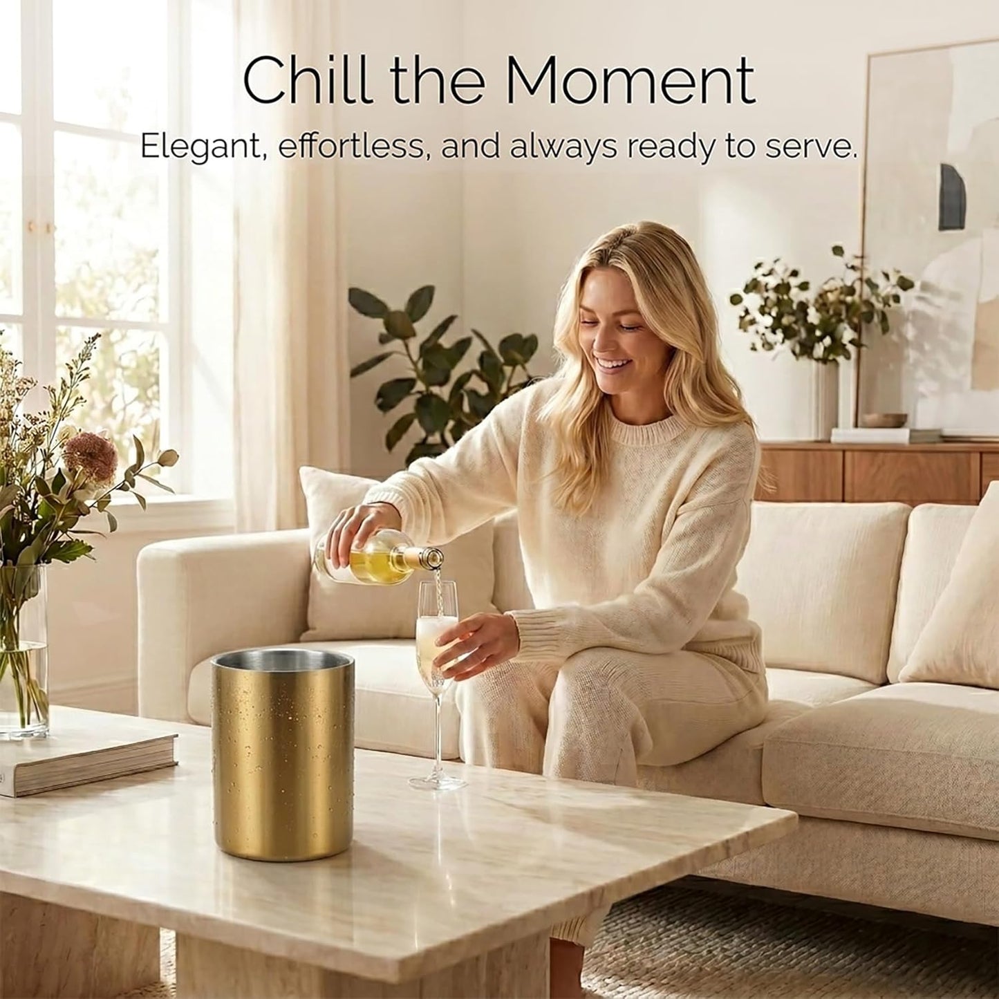 Gold Wine Chiller Bucket for Bottle 750ml Wine Chiller Champagne Cooler Insulated for Parties Keep Wine & Beverage Cold Bar Cart Accessories