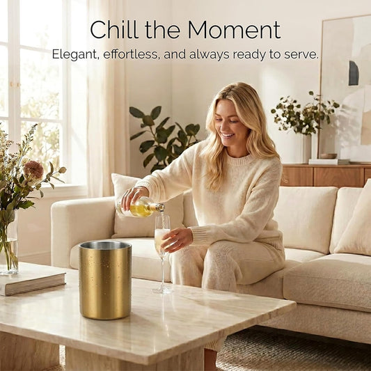 Gold Wine Chiller Bucket for Bottle 750ml Wine Chiller Champagne Cooler Insulated for Parties Keep Wine & Beverage Cold Bar Cart Accessories