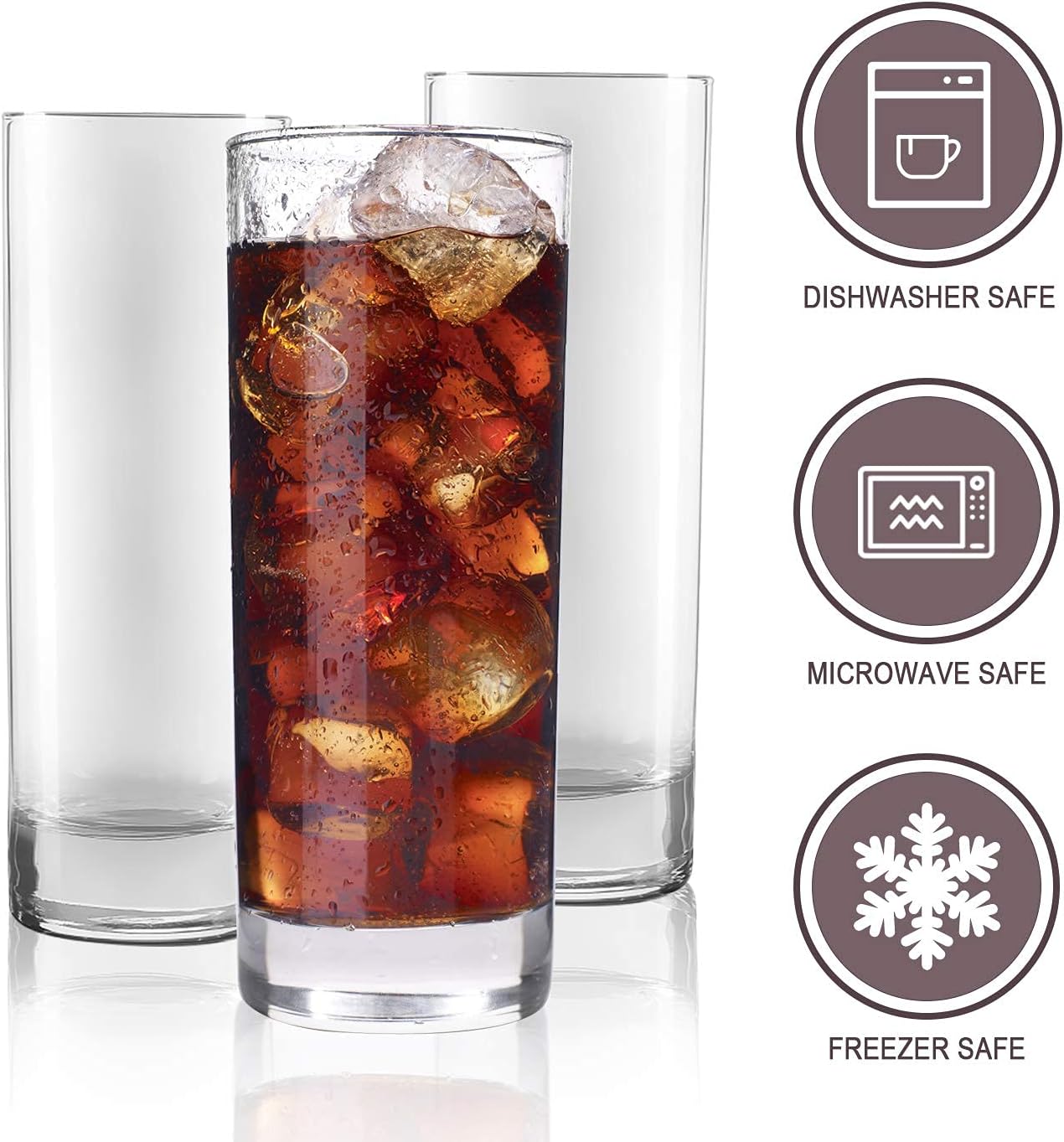 QAPPDA Glass Drinking Glasses 10 oz, Clear Highball Cocktail Glasses - Set of 12 with Heavy Base for Beverages, Juice, Cocktails
