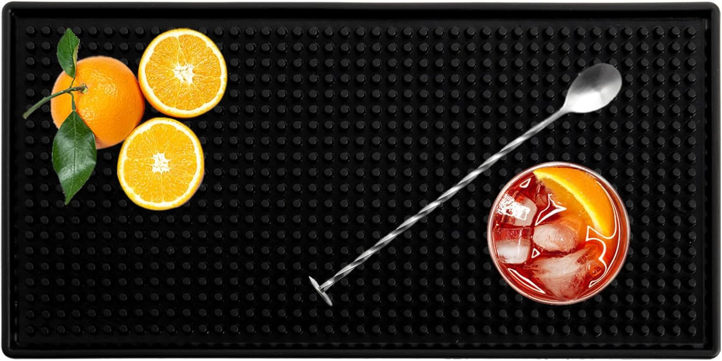 Tebery 2 Pack Rubber Bar Mats, Non-Slip 12 x 6 Inch Black Bar Service Spill Mat for Glassware, Dish Cocktail Drying Mat for Countertop, Bar, Restaurant, Kitchen, Coffee Shop