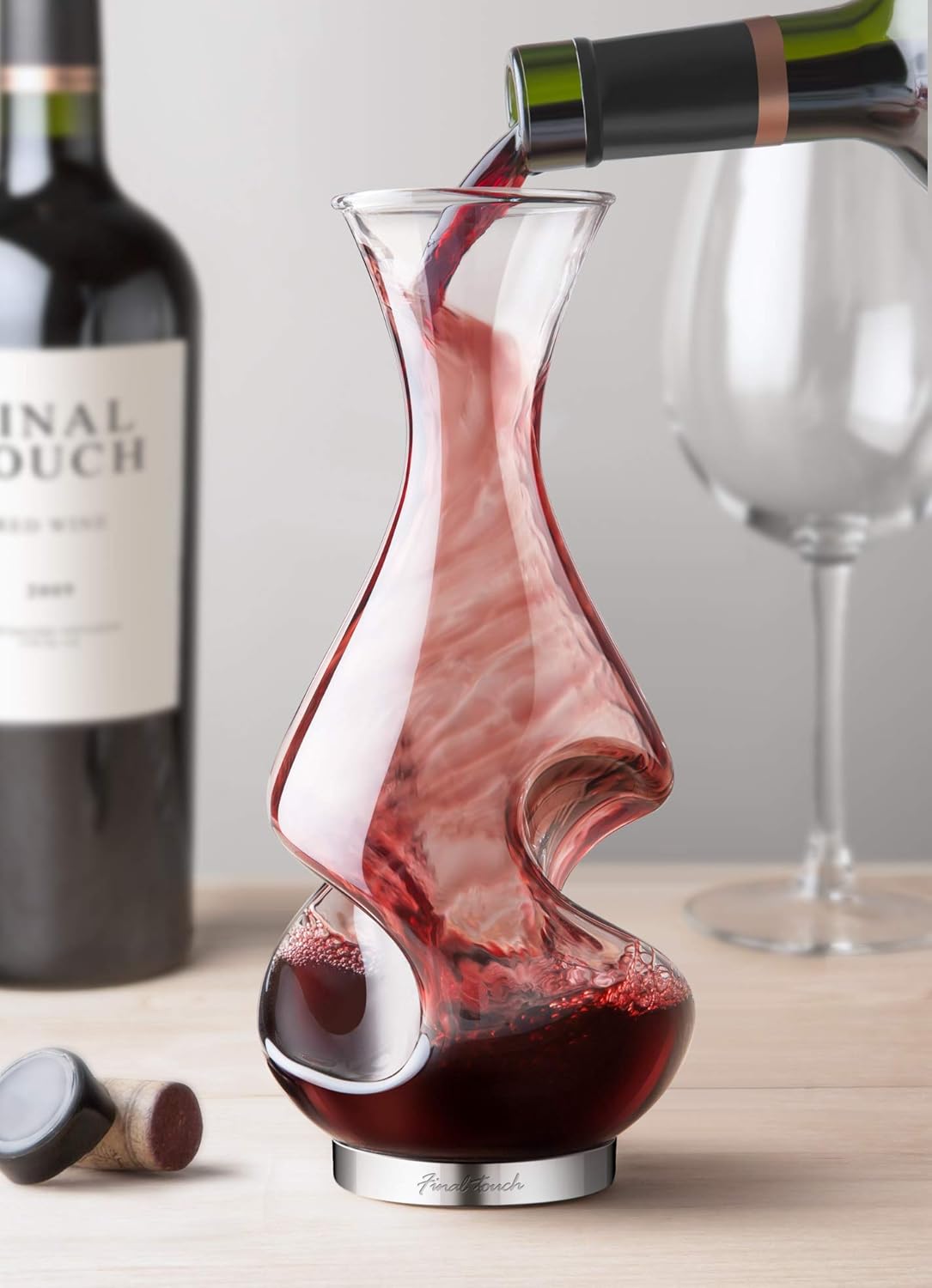 Final Touch Conundrum Wine Decanter Aerator - Superior Aeration & Oxygenation, Two-Phase Aeration Process, Enhances Flavor & Aroma, Elegant Stainless Steel Base, 375ml Capacity (WDA600)