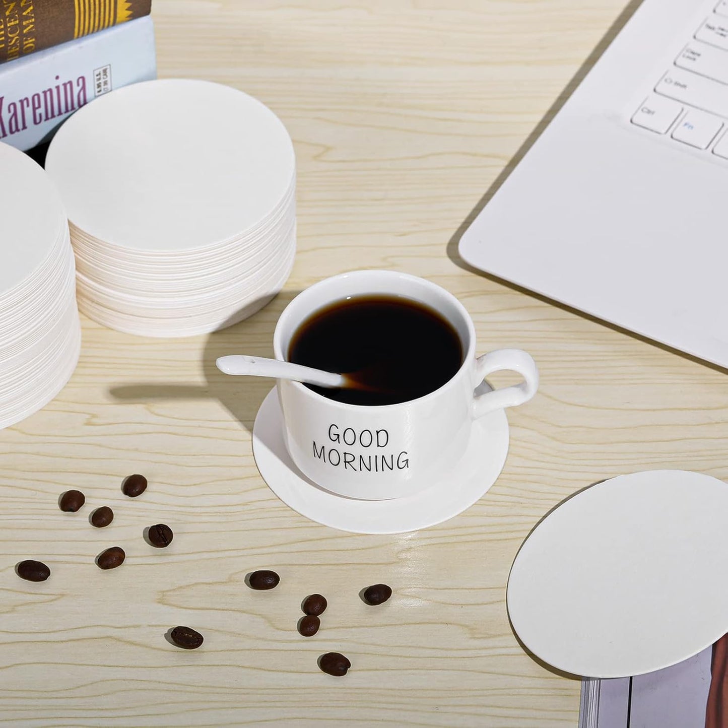 50 Pcs Paper Coasters （1MM）, 4 Inch Disposable Round White Cardboard Coasters for Weddings Parties Catering Bars DIY Crafts