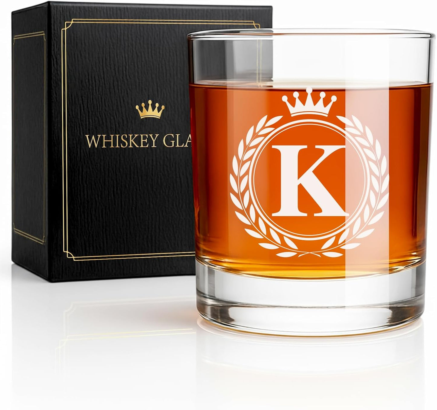 Personalized Whiskey Glasses Gifts for Men, Rocks Old Fashioned Glass, Monogrammed A-Z 10.3 oz Whisky Glasses, Fathers Day Birthday Gift for Him Dad Father Husband Brother Son (K)