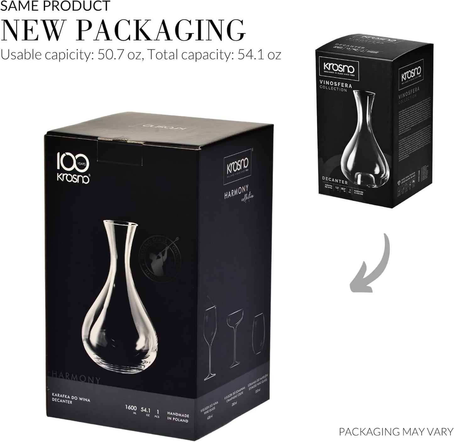 Krosno Elegant Wine Decanter, 54.1 oz, Harmony Collection, Accessory for Wine Lovers, Lead-free Crystal Glass Wine Decanters and Carafes, Red Wine Pitcher, Made in Europe