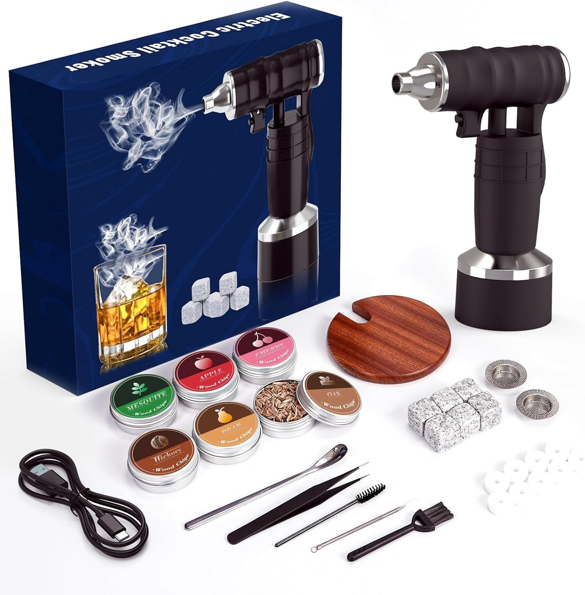 Electric Cocktail Smoker Kit,Rechargeable Drink Smoker Kit with Smoking Gun - Christmas Style