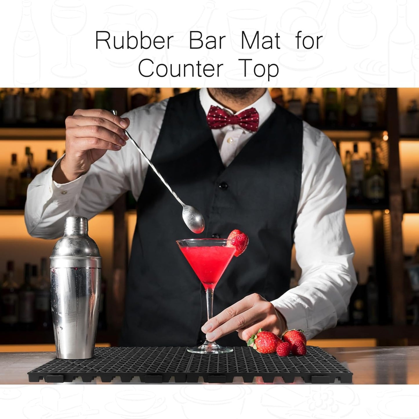 Tioncy 10 Pcs Bar Countertop Supplies Interlocking Mats 12 x 12 Inch Rubber Black Shelf Liners Bar Drying Coffee Non Slip Spills Mats for Bartending Home Cocktail Bars Restaurants