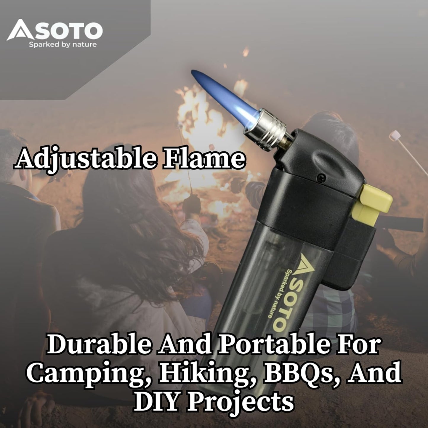 SOTO Butane Torch Lighter, Compact Windproof Pocket Lighter, Refillable, Adjustable Flame, Durable and Portable for Camping, Hiking, BBQs, and DIY Projects. Shipped Empty.
