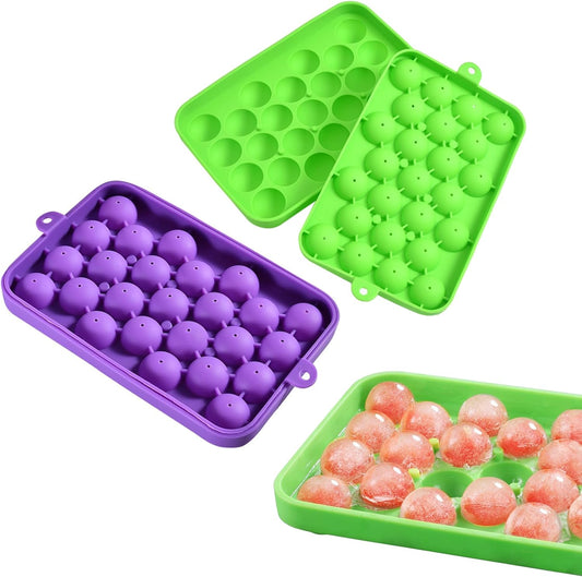 Ice Ball tray, Round Ice Trays, Pack of 2 Small Round Ice Trays, Silicone Tiny Ice Ball Trays, Easy-Release 25pcs Small Ice Ball, for Freezer, Cocktail, Whiskey, Juice, BPA Free