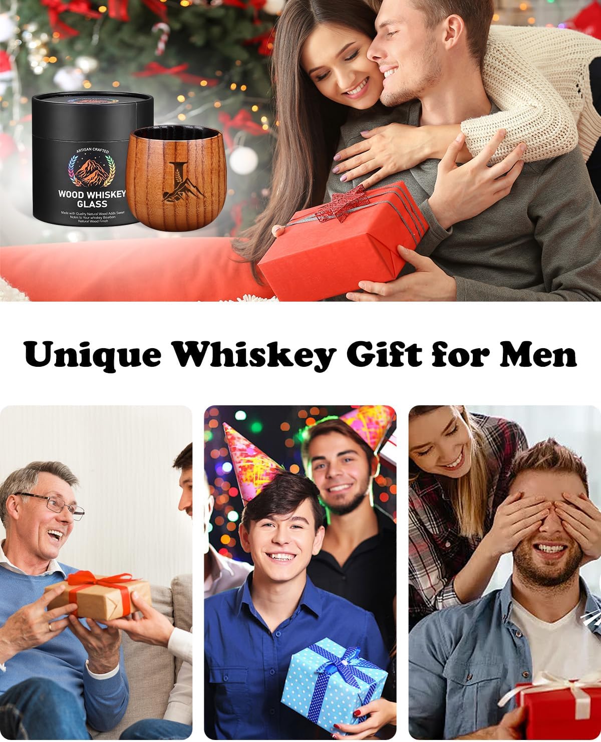 Charred Wooden Whiskey Glasses Personalized Bourbon Drinking Glass Ideas Gifts for Men Husband, Dad, Brother, Whiskey Lovers Birthday Insulated Old Fashioned Glass Whiskey Tumbler J