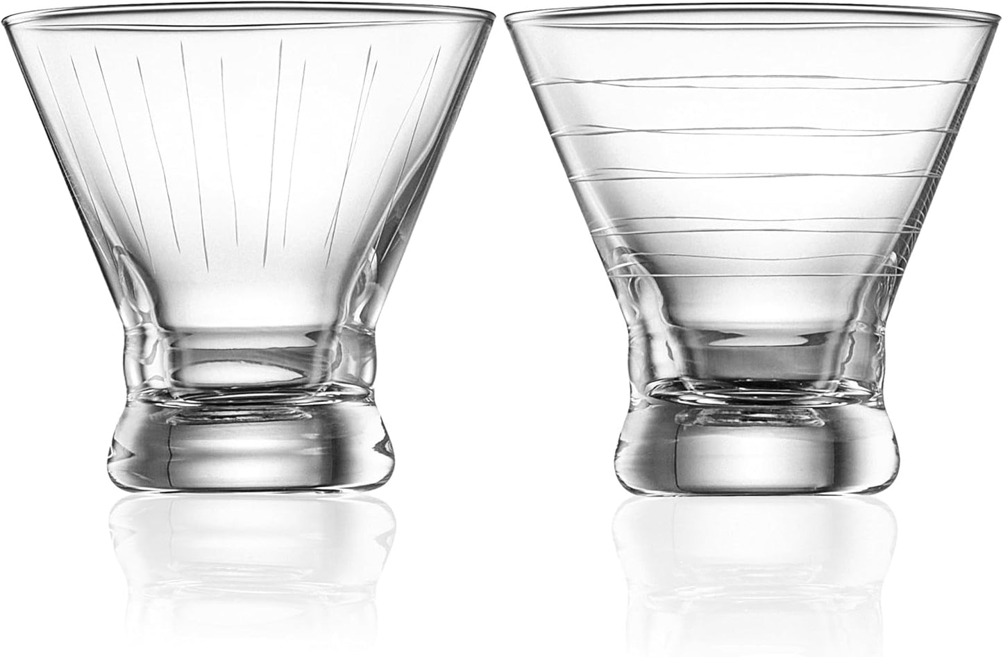 Cocktail Shaker Glass,Martini Maker Set/Kit. Stemless Martini Shaker Glasses S/ 2-8 oz w/Design, Free Crystal Espresso Glass, Coupe for Holiday, Christmas,Parties,BBQ, Outdoor.