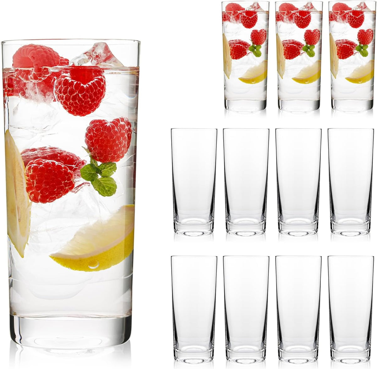 Highball Glasses Set of 6, 16oz Tall Drinking Glasses, Water Glass Cups Set - 16oz Set 12