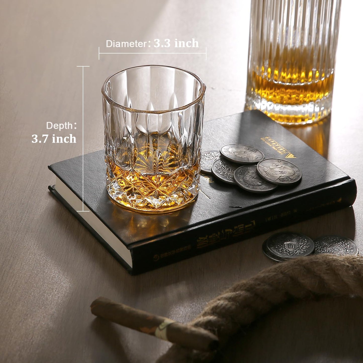Whiskey Glasses Set of 4, Lead-Free Crystal Rocks glass, 10 Oz Old-Fashioned, Rum & Scotch Glasses, Frozen Crystal Chills Cocktails, Personalised Whisky Glass Gift Set for Men,Dad,Brother