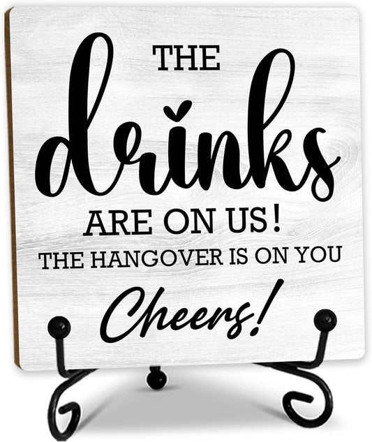 5“ Bar Decorations for Homer, The Drinks Are On Us! Cheers! Kitchen Desk Table Decoration, Home Bar Decor Accessories, Bar Signs for Home Bar Decor.