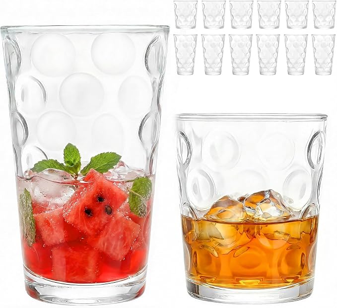 Moretoes Vintage Hobnail Drinking Glasses Set of 12 - B0G4TX5P99