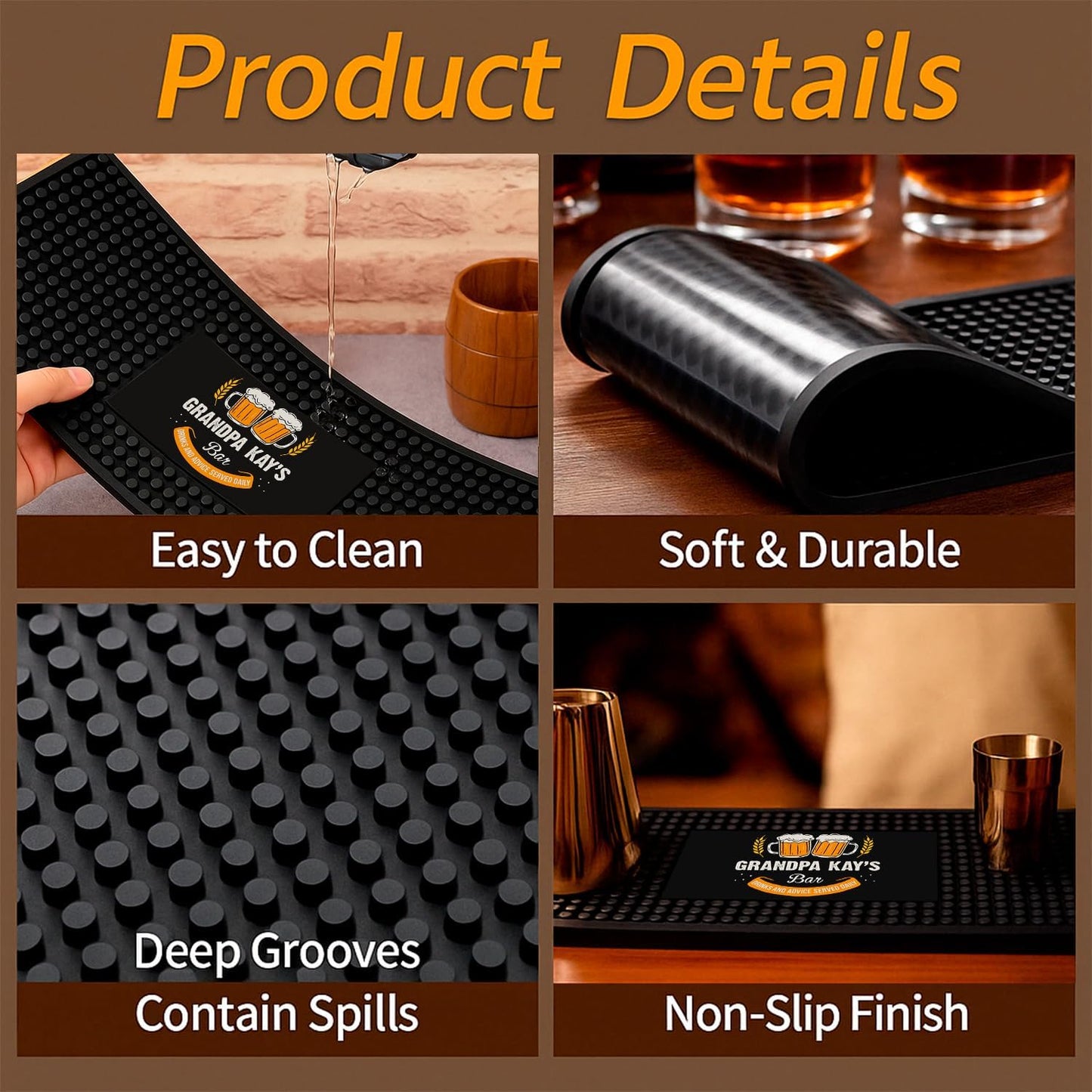 Personalized Bar Mat for Countertop – Custom Rubber Bar Service Mat for Home Bars Restaurants Gifts for Bartender Drinking Cocktail Lover (Color Custom)