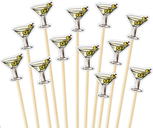 JarThenaAMCS 100Pcs Martini Cocktail Pick A Tini Bit Older Toothpick Martini Glasses Long Cocktail Appetizer Skewer for Fruit Drink Dessert Bachelorette Party Supplies