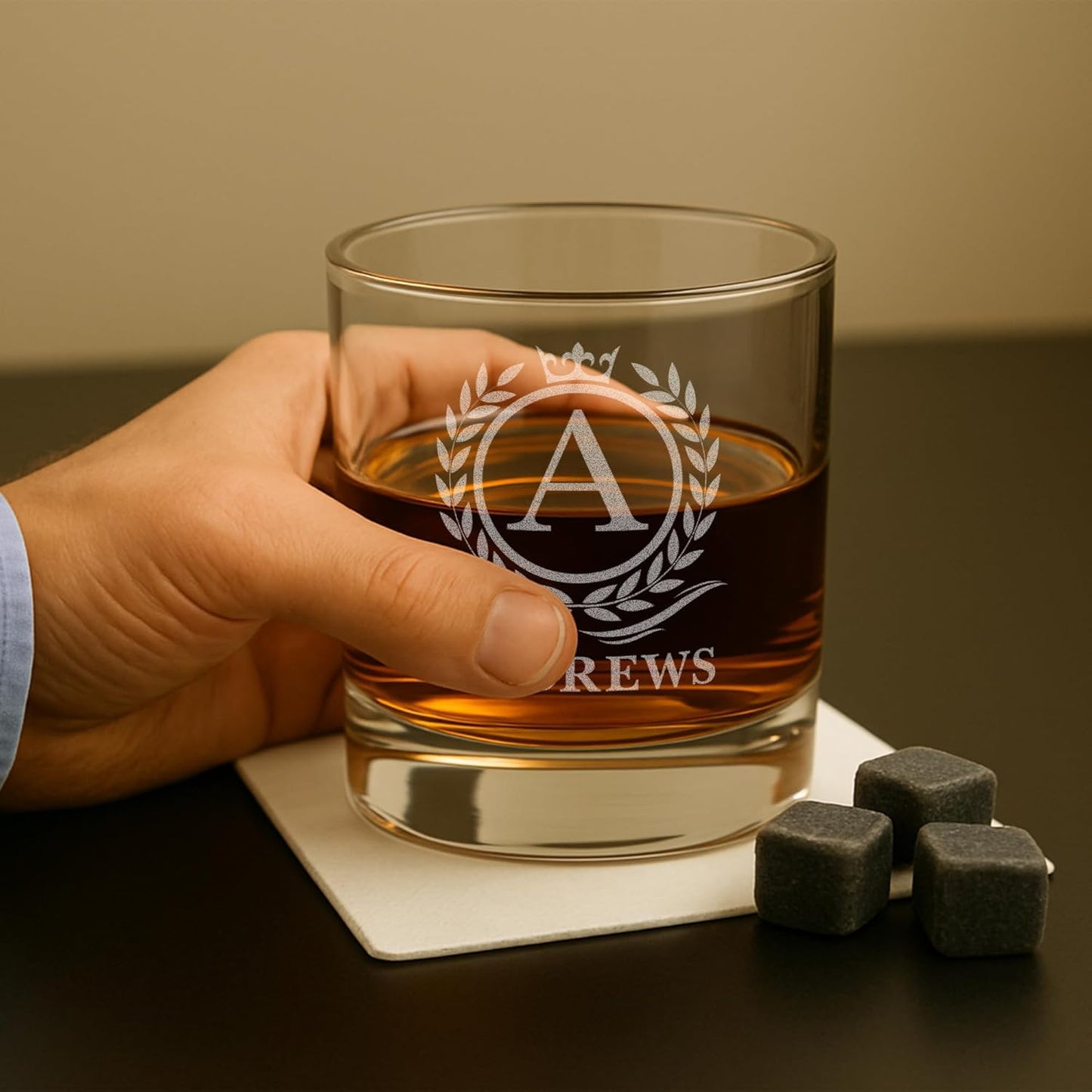 On The Rox Personalized Whiskey, Bourbon Glass Gifts for Men - 11 oz Engraved Name Monogram Scotch Glass - Customized Cocktail, Rocks, Brandy Glass Drinks