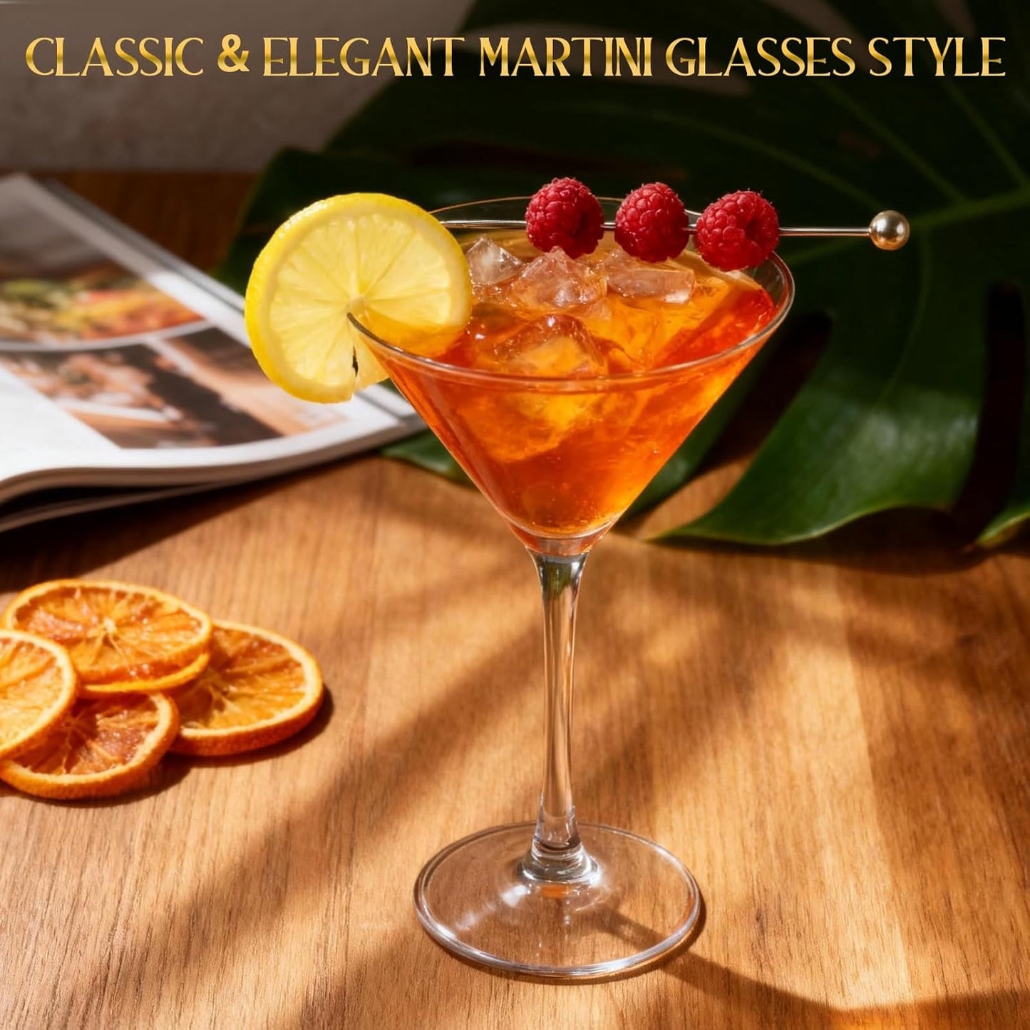 Martini Glasses Set of 4, Classic Crystal Glass Cocktail Glasses with Golden Cocktail Picks & Exquisite Box, Clear Hand Blown Coupe Glasses for Drink, Martini, Espresso Martini, Home Bar