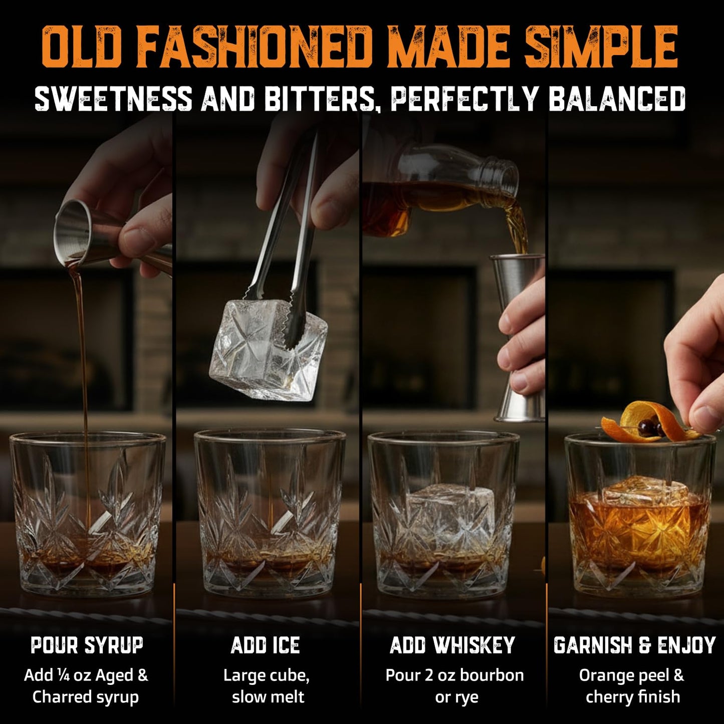 Old Fashioned Bundle Kit Mix - Amarena Cherries, Dried Orange Slices and Old Fashioned Syrup - Gifts for Men Dads