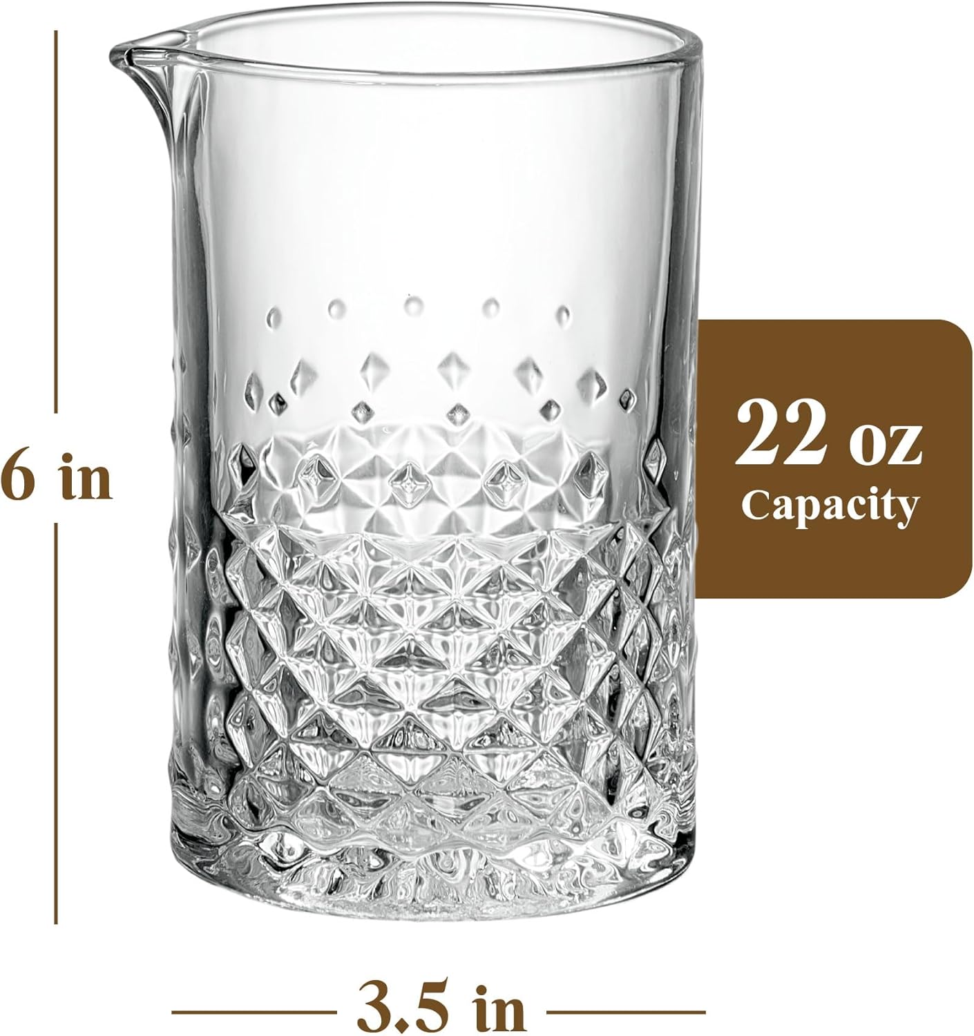 Crystal Cocktail Mixing Glass - 22 Oz 650ml - Thick and Sturdy Bottom, Durable and Seamless Design - Drink Mixer Glass for Bar Mixing Set – Whiskey Gifts for Men