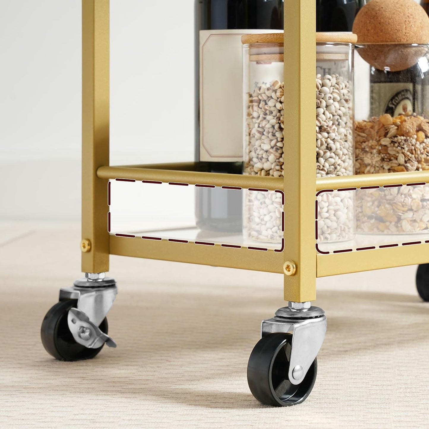MAHANCRIS Bar Cart for The Home, 3-Tier Drink Cart on Wheels, Home Bar Serving Cart, Mini Bar Cart for Small Space, Kitchen, Dining Room, Gold RCJ40B01
