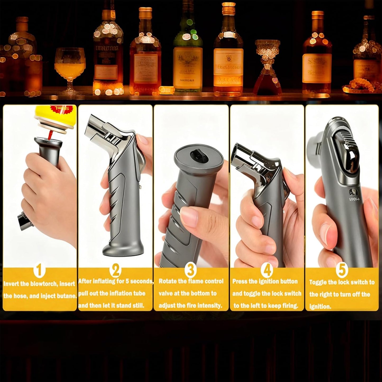 Whiskey Smoker Kit with Torch - 6 Flavors Wood Chips, 2 Metal Ice Cubes, 2 Glasses - Cocktail Smoker Infuser Kit, Old Fashioned Drink Smoker Kit, Birthday Whiskey Bourbon Gifts for Men,Dad(NO Butane)