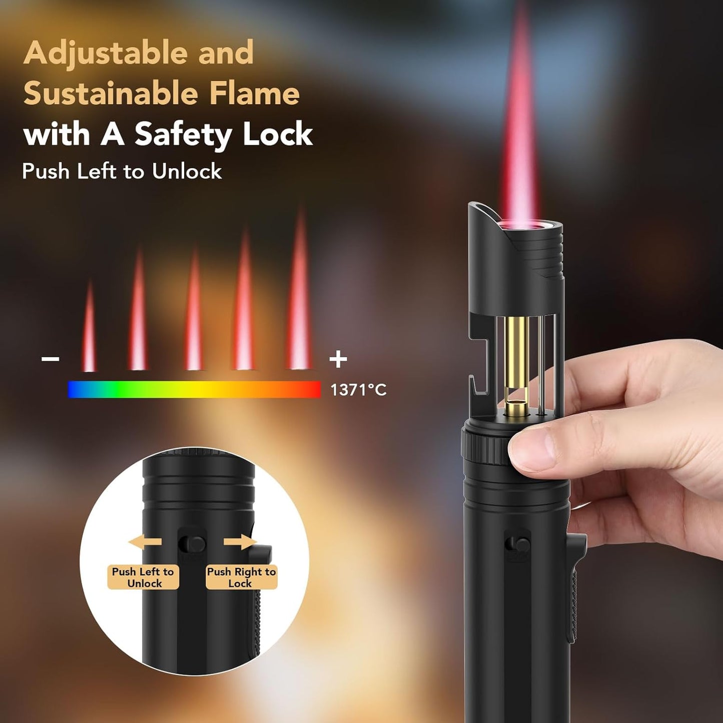 Semlos Butane Torch Lighter, Mini Blow Torch- 360° All-Direction Use, Adjustable Continuous Jet Flame, Torch Lighter with Bottle Opener for Home Cooking, Outdoor Camping & DIY Projects