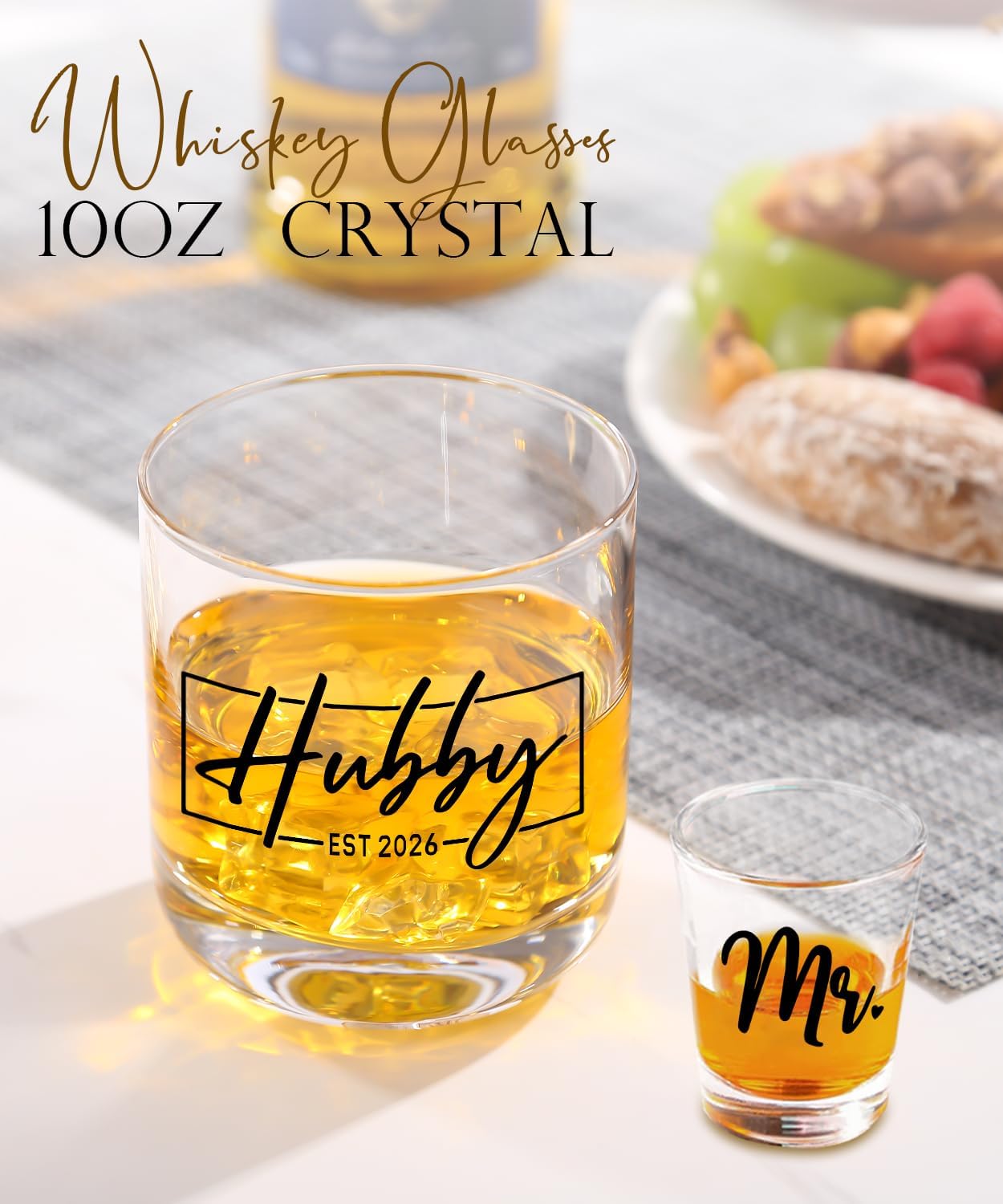 comfit Wedding Gifts 2026, Bridal Shower Gifts, Hubby & Wifey Wine&Whiskey Glass Set, His and Hers Glass, Mr and Mrs Shot Glass, Hubby and Wifey Gift, Anniversary Newlyweds Gifts for Couple