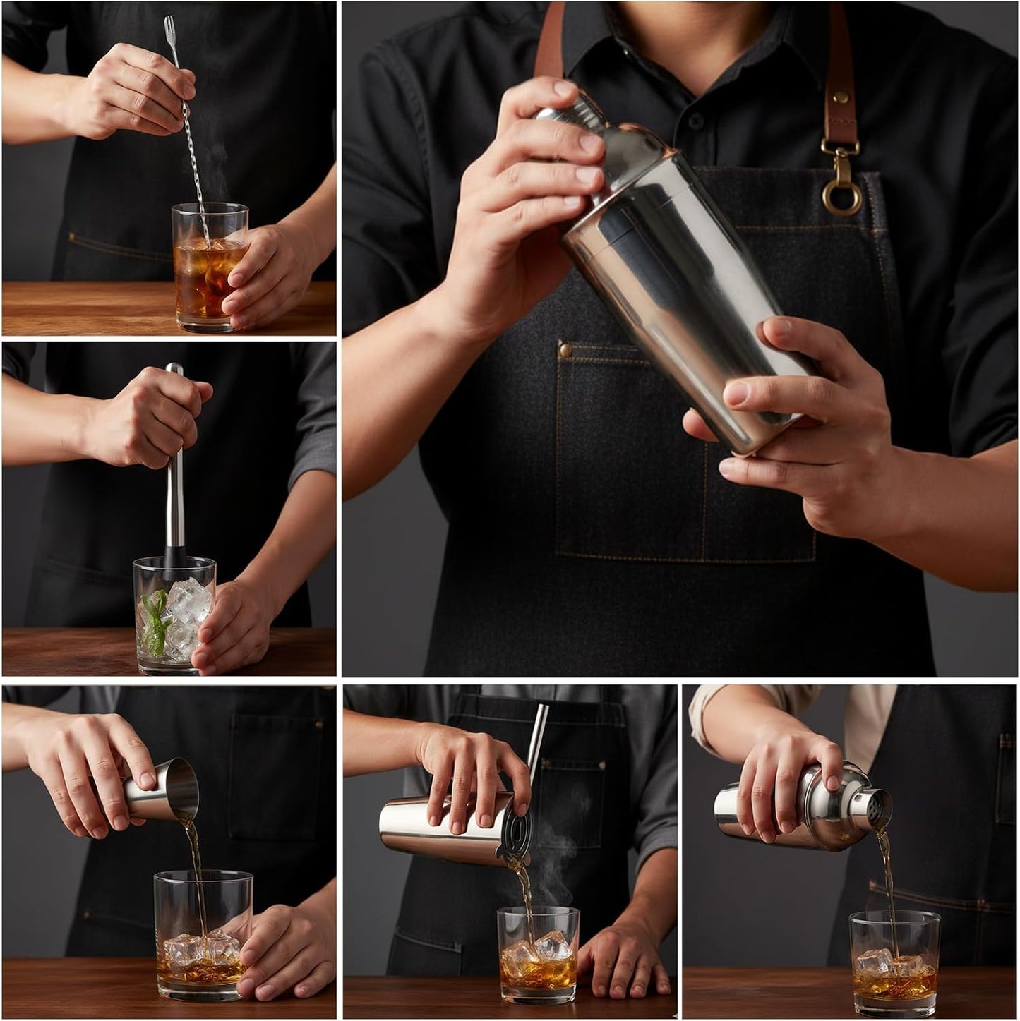 13-Piece Bartender Kit Bar Tool Set – Boston Cocktail Shaker Set with Muddler,Strainer,Jigger,Spoon–Home Bar Accessories and Drink Mixer Gift for Bartesian,Housewarming, Bar Cart Decor