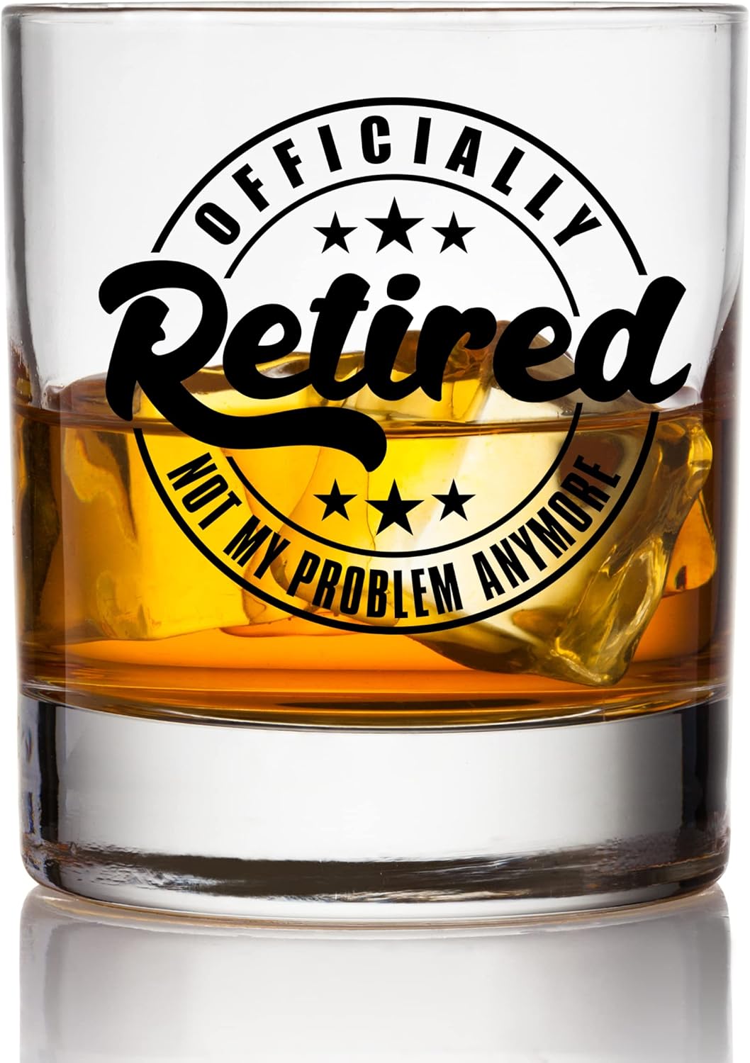 Retirement Gifts for Men – Funny Whiskey Glass ‘Officially Retired, Not My Problem Anymore’ – Bourbon Retirement Gift for Dad, Husband, Grandpa, Papa or Coworker – Teacher Gag Gift for Retired Men