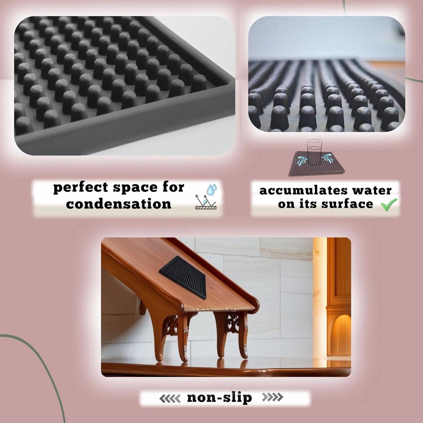 Silicone Coasters Set - 6 Pack - 6 Inch Square Drink Coasters for Coffee Table & Desk - Absorbent & Anti-Slip - Outdoor & Indoor Use
